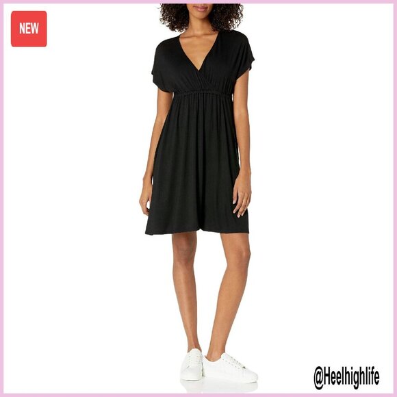 Dresses & Skirts - Surplice Dress Rayon Stretch Jersey Fit Flare Casual Mini Length